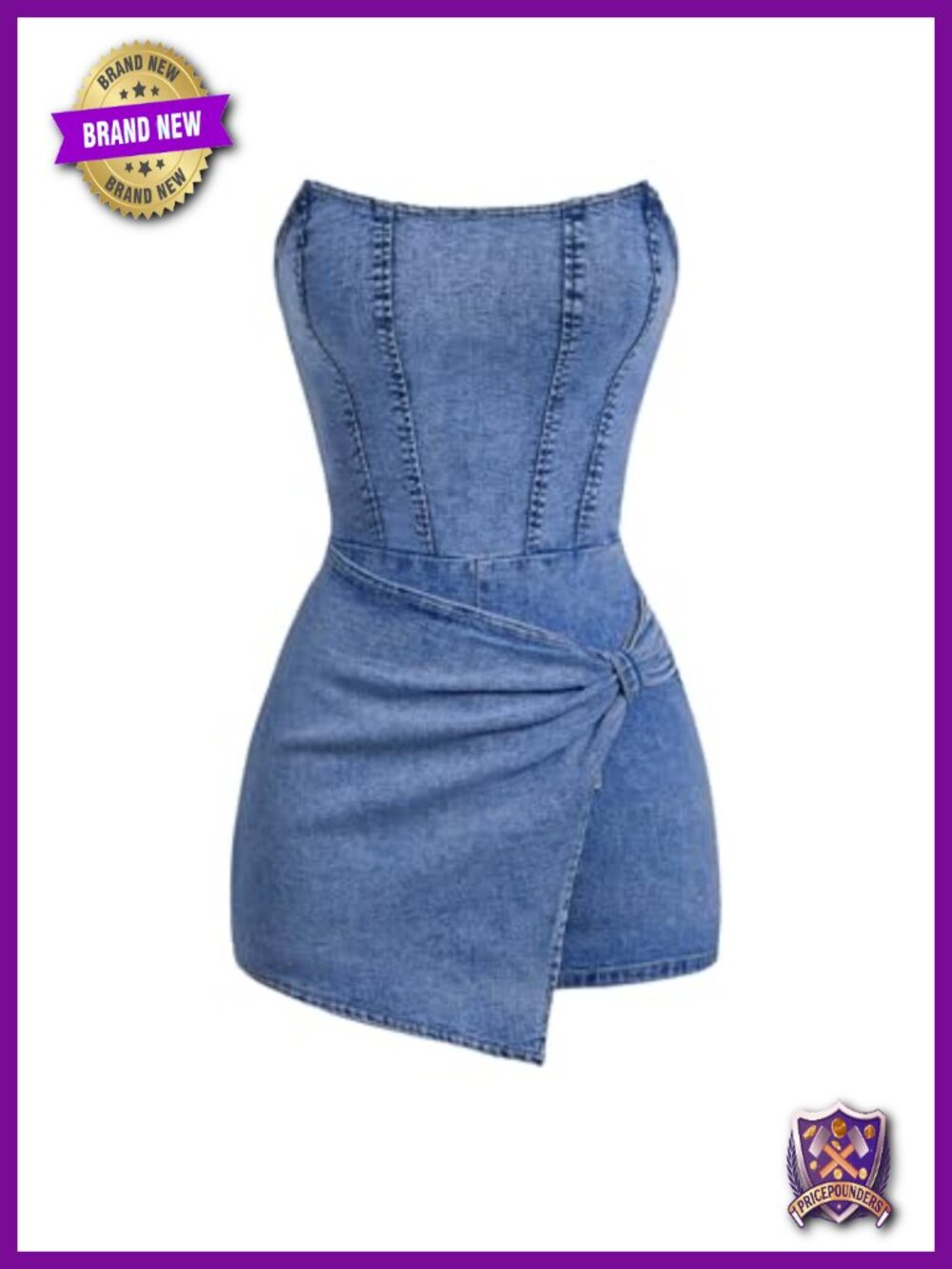 Women's Denim Wrap Strapless Tube Top Romper Short Jumpsuit